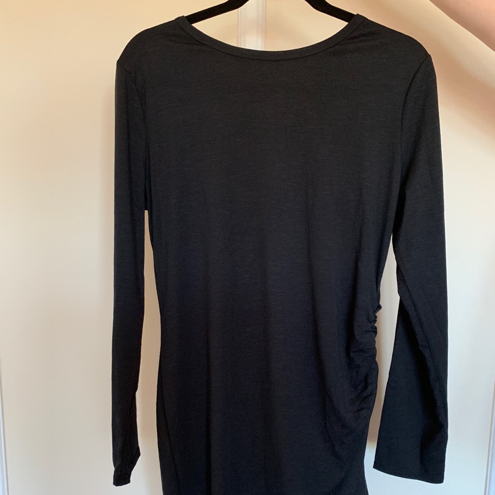 Ruched long sleeve black dress